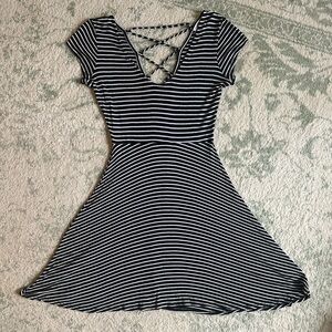Black and White Striped Skater Mini Dress